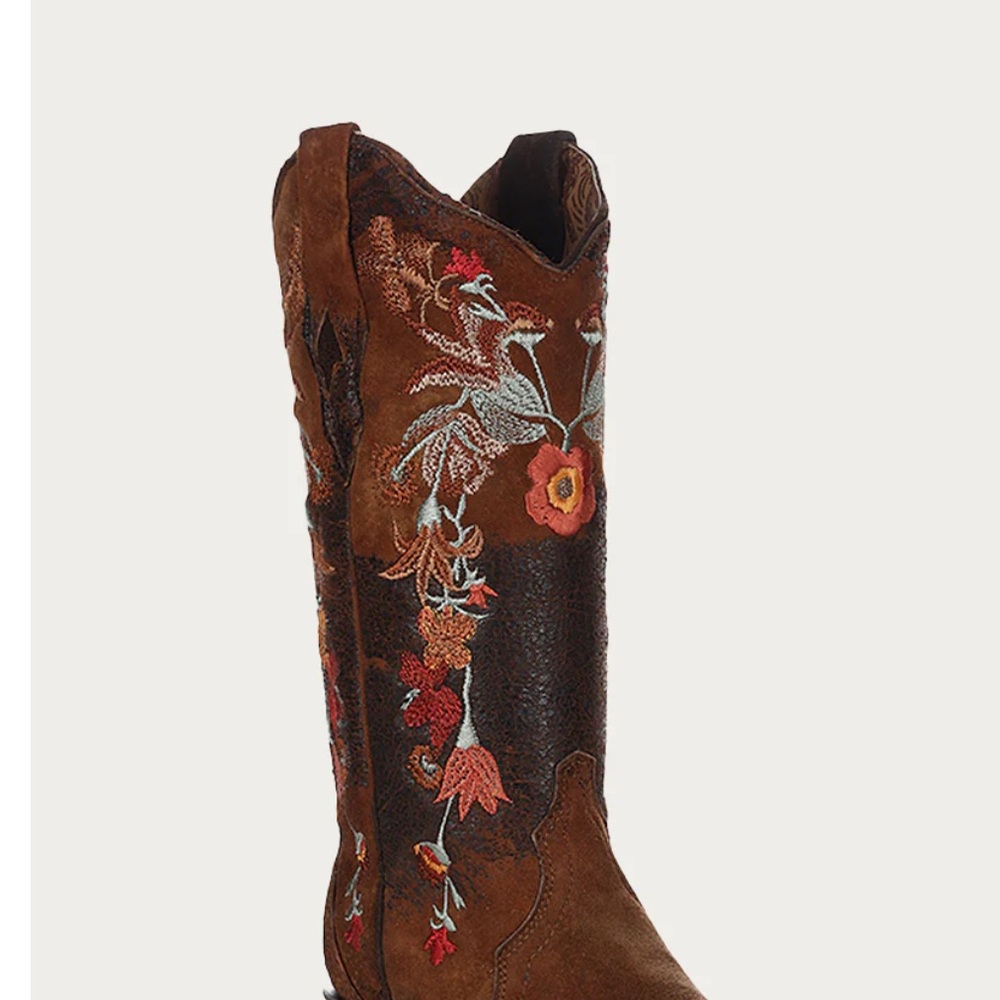 Corral Brown Floral Embroidered Heeled Boots - Picture 2 of 9